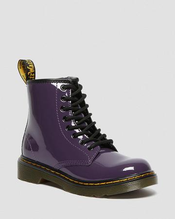 Kids' Dr Martens Junior 1460 Patent Leather Lace Up Boots Purple | AU 686EBC